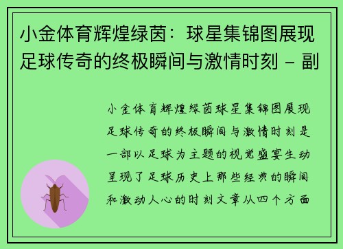 小金体育辉煌绿茵：球星集锦图展现足球传奇的终极瞬间与激情时刻 - 副本